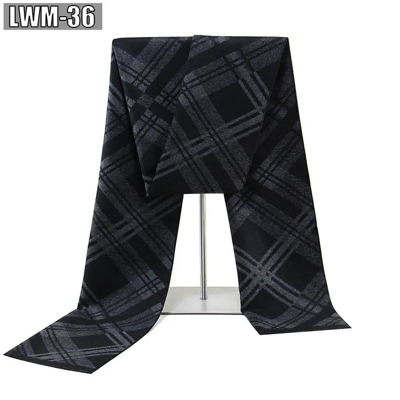 Men's plaid imitation cashmere scarf with tassels, over 175cm long, in a business style