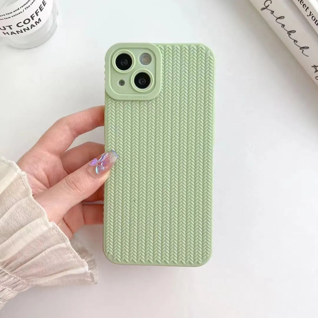 Woven liquid silicone phone case with wave pattern for iPhone, available in multiple colours