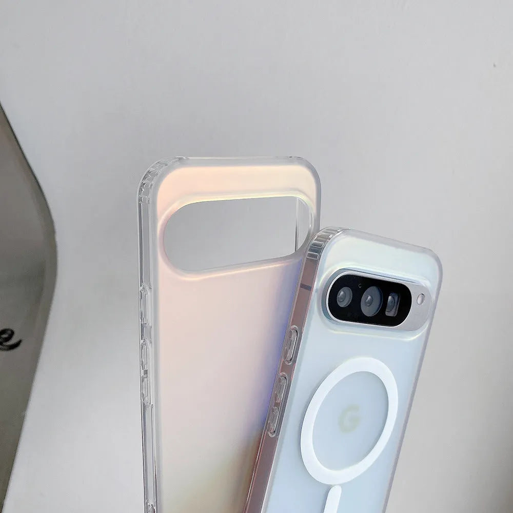 Colourful frosted laser matte phone case for Google smartphones on a transparent background.