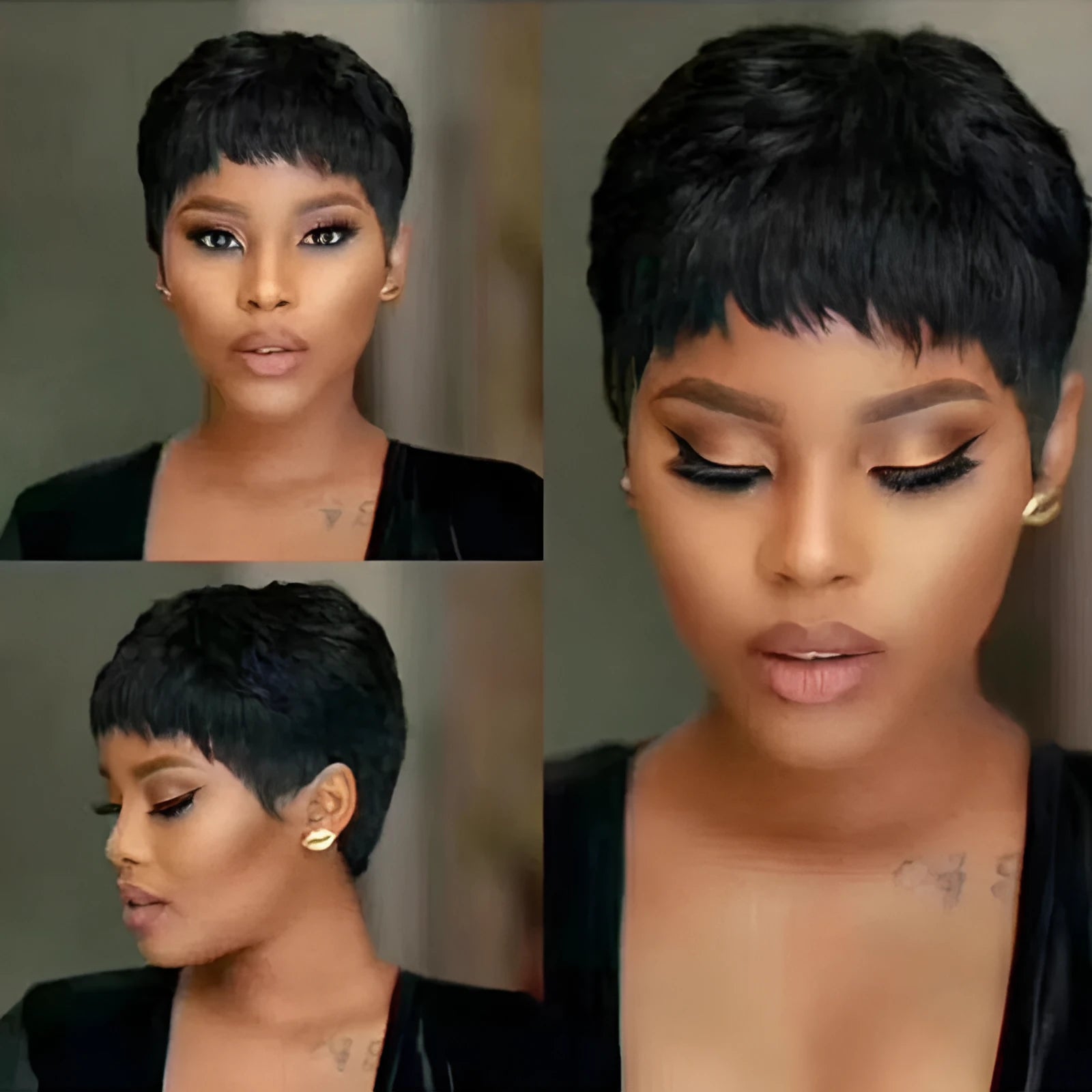 Short hair wig in black, lightweight chemical fiber mechanism headgear for women