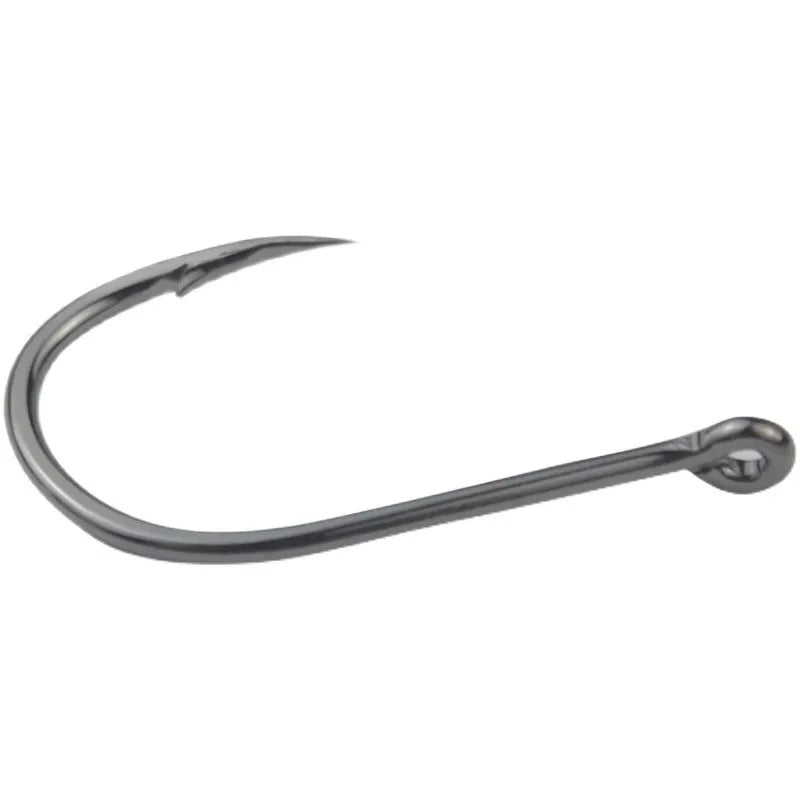 Alloy carbon steel barbed fishing hooks with ring eyes in various sizes for rock and sea fishing