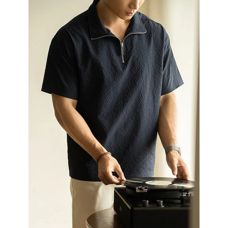 Men's ice silk short sleeve top in loose casual style with cooling quick-drying fabric