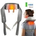 Blue electric shoulder massager with 4D kneading and heat therapy controls