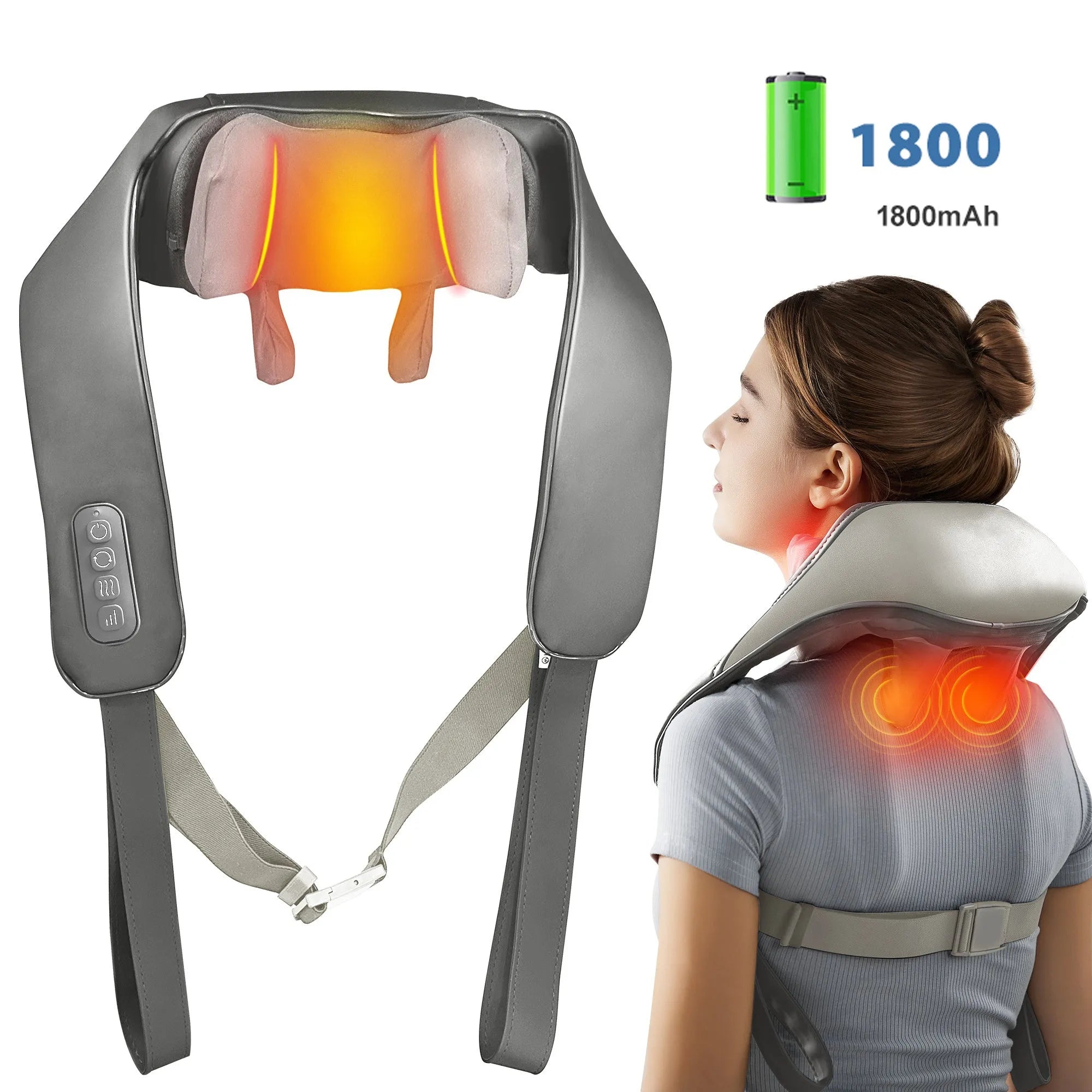 Blue electric shoulder massager with 4D kneading and heat therapy controls