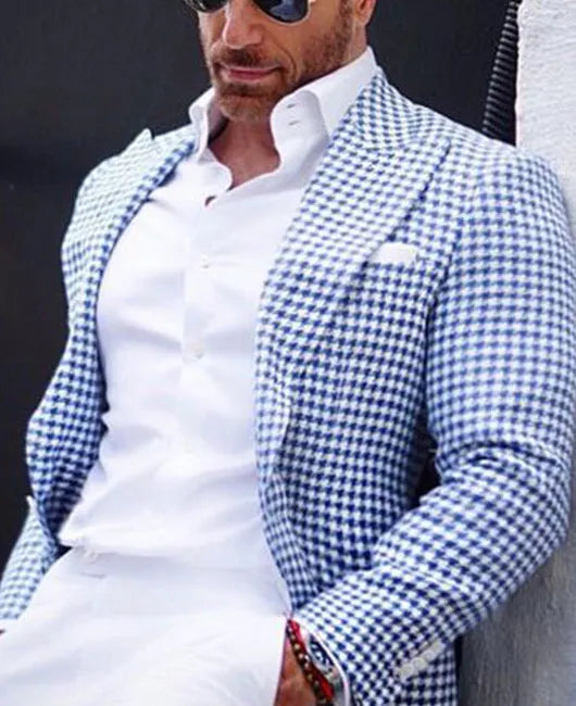 Men's British style slim fit suit jacket with two-button design and top-stitched pockets