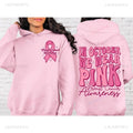 Pink Breast Cancer Awareness hooded sweatshirt with retro pattern and side seam pockets