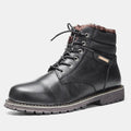 Plus size men's real leather snow boots with fleece lining, knee-high, rubber sole, black, sizes 39-47