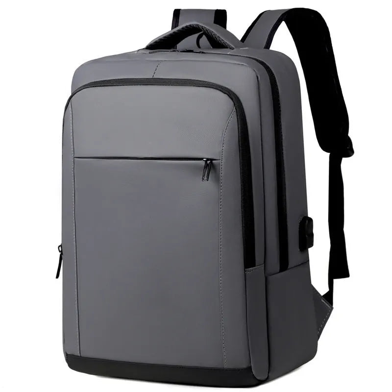 Black waterproof USB laptop backpack with air pillow belt and polyester lining