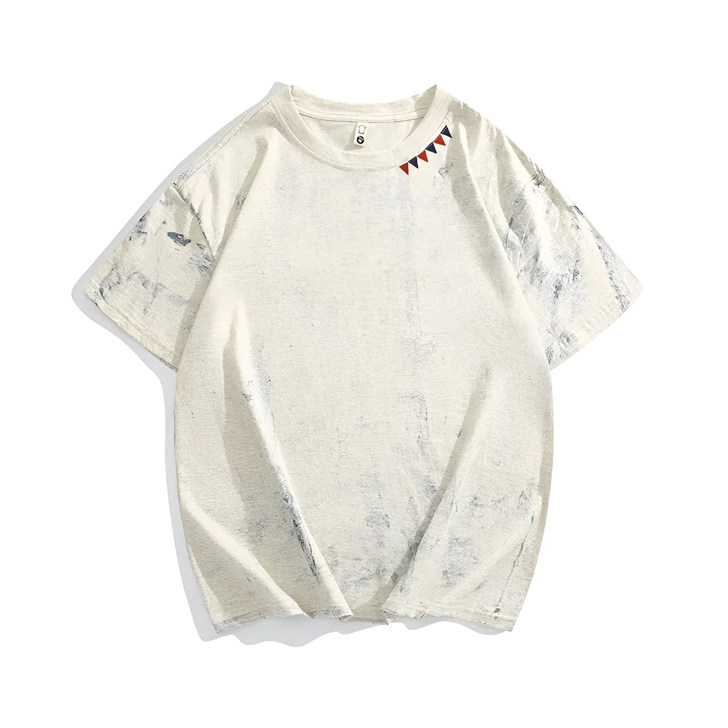 Grey tie dye pattern loose fit t-shirt with half sleeves and round neck collar