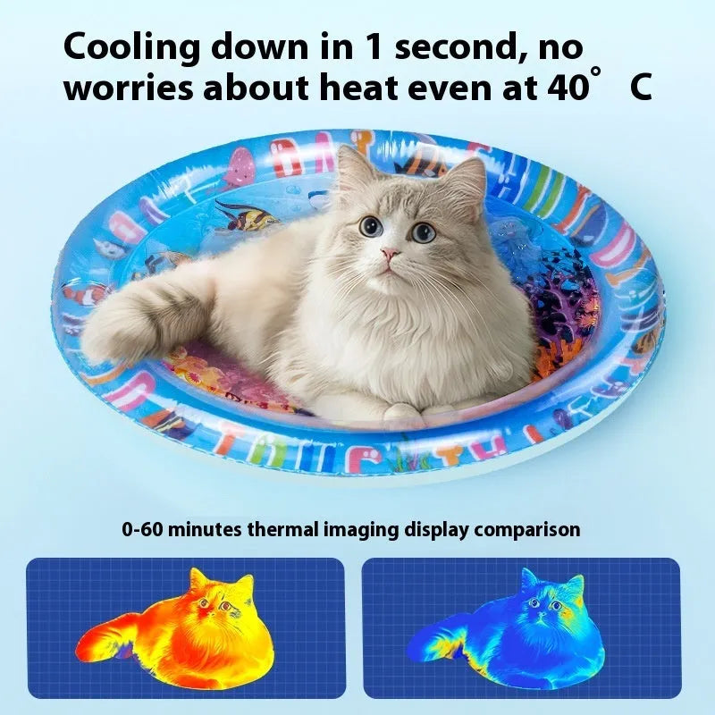 PVC inflatable water cooling bed for cats with dolphin and shark designs