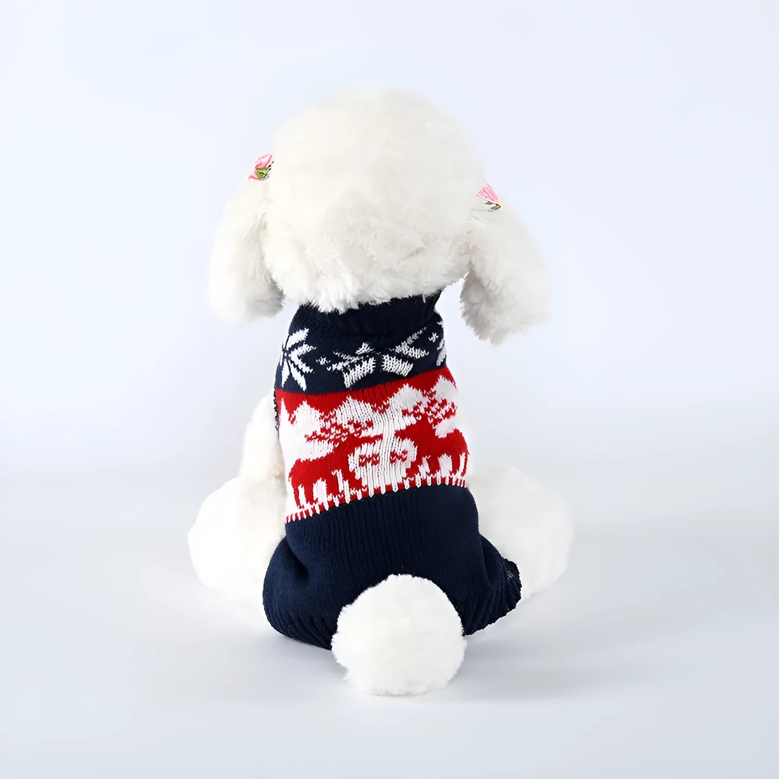 Navy blue knitted Christmas sweater for dogs with acrylic construction