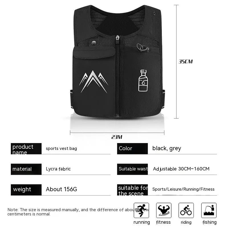 Breathable mesh running vest with mobile phone compartment in classic black colour