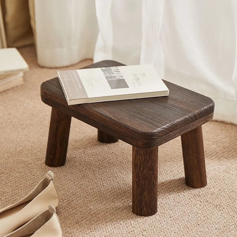 Distressed wood changing stool with bracket structure for living room shoe changing