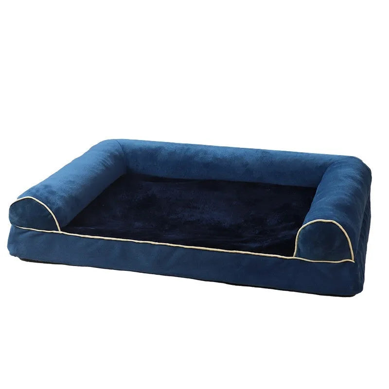 Square breathable dog bed with sponge filling and cloth cover, shown in a neutral colour.
