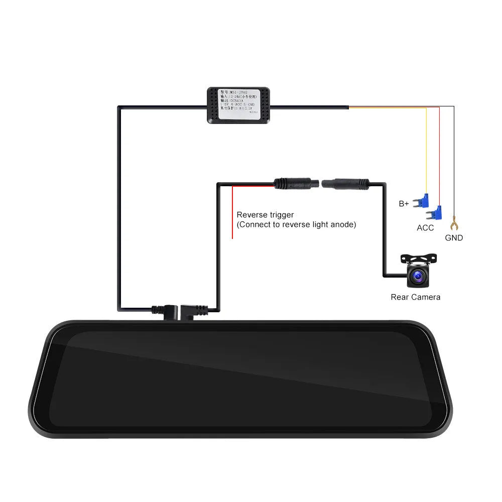 9.66-inch HD wired driving recorder mounted on car dashboard showing front view with night vision
