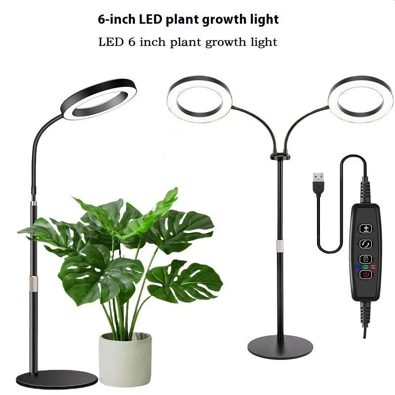 6-inch Angel Ring retractable floor plant grow light with aluminium alloy shell on a white background.