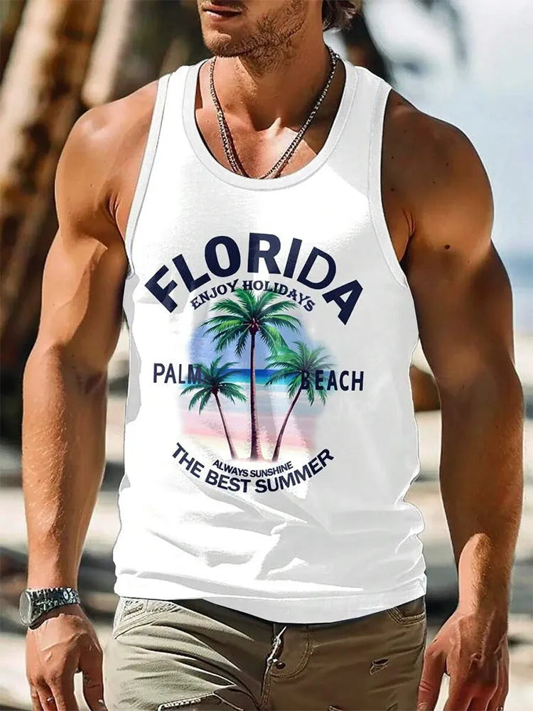 Men's 3D printed Hawaiian pattern sleeveless vest in polyester fabric
