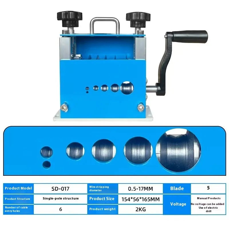SD-017 manual wire stripping machine for cables 0.5mm to 17mm in diameter.