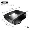 Winter car electric heater with ABS body in 12V 24V options for glass defogging, shown in four colours