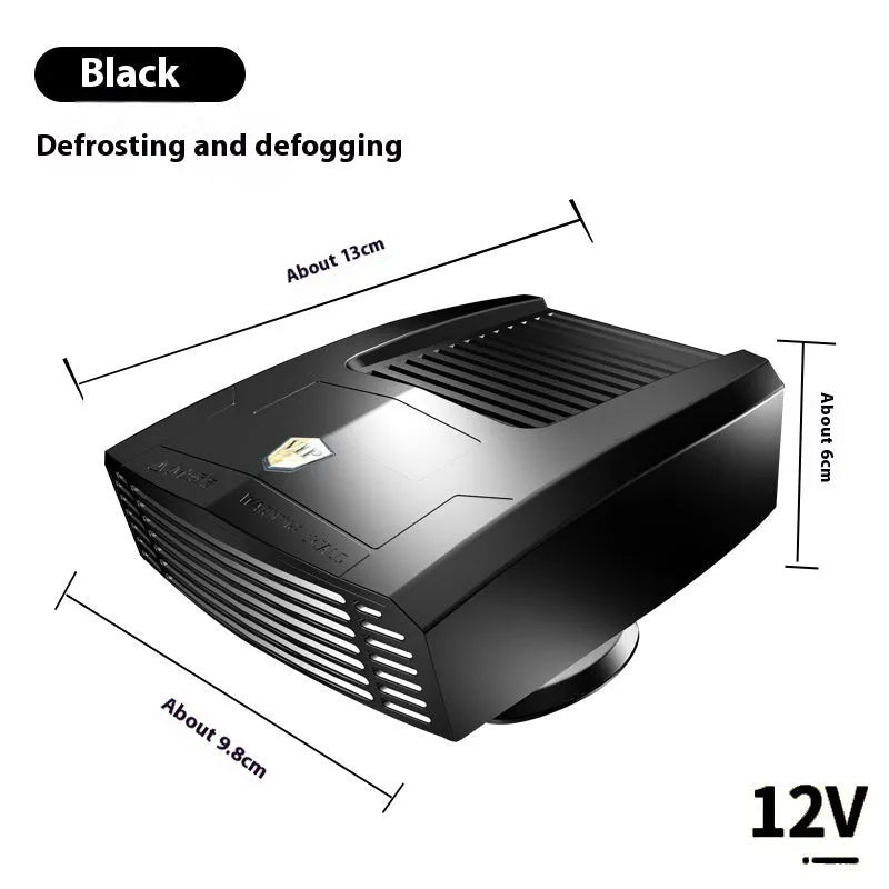 Winter car electric heater with ABS body in 12V 24V options for glass defogging, shown in four colours