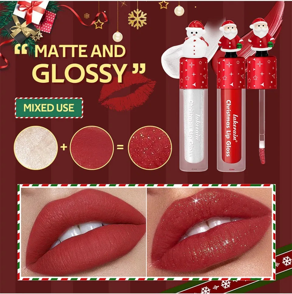 Christmas lip gloss set 6-piece red matte velvet lip glosses in festive packaging