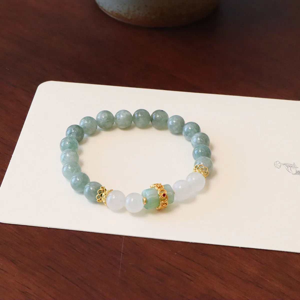 Women's safety buckle bracelet with Burmese jade geometry pendants in new Chinese style