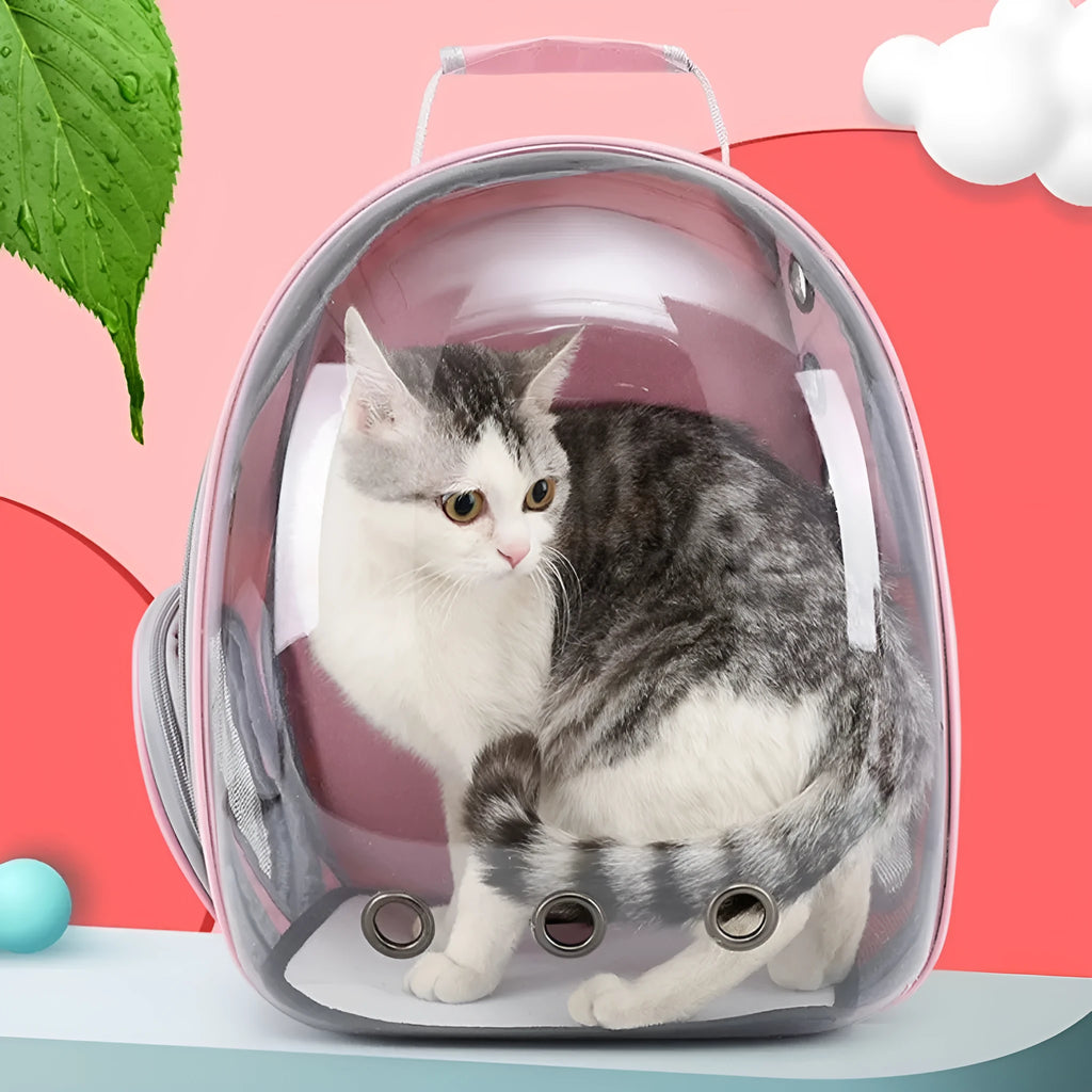 Grey PC hard-shell astronaut-style cat diaper bag with side opening