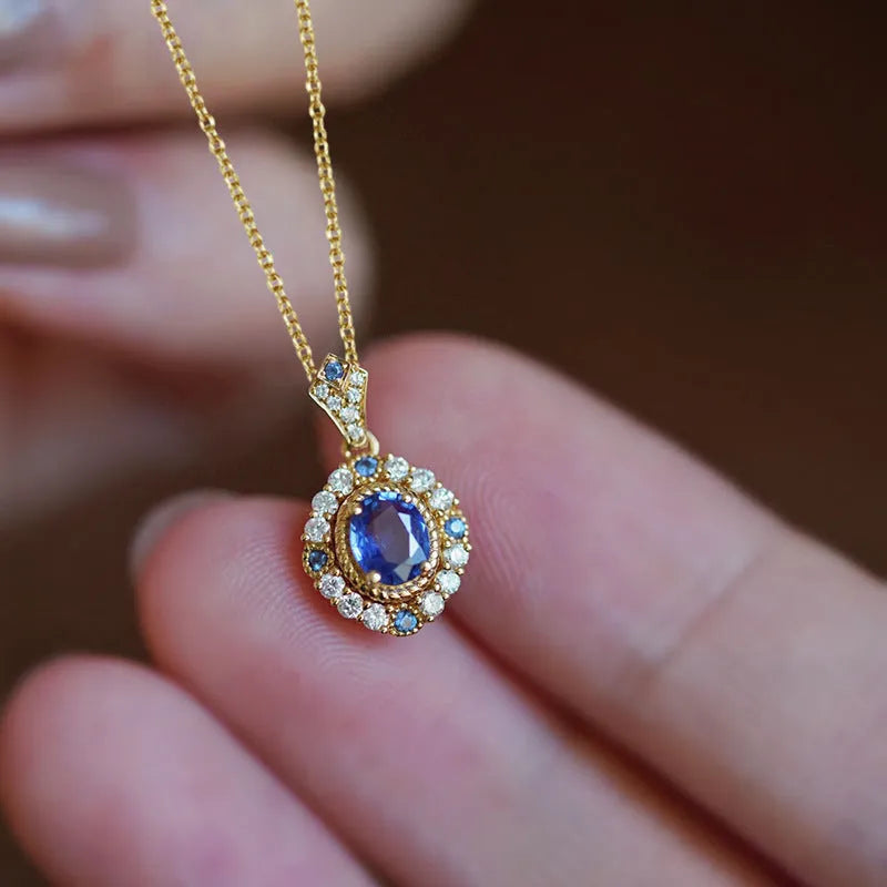 Ladies' yellow gold mixed gem necklace with zircon inlay on adjustable 21-50cm box chain