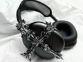 Gothic cross design resin headphone covers for Apple AirPods Max in silver and gun colour options