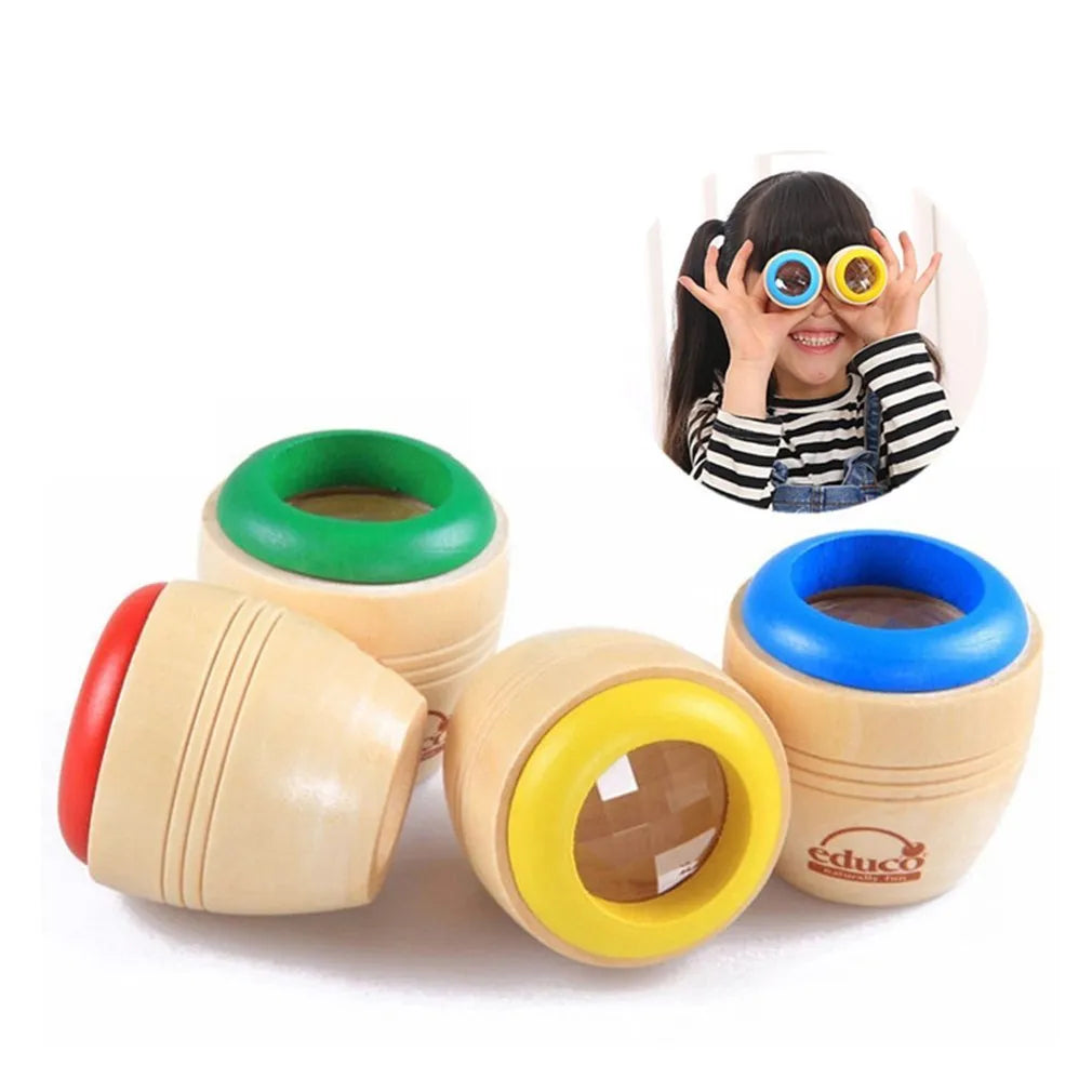 Wooden magic kaleidoscope toy for babies and children rotating effects 5 x 5.5cm green colour
