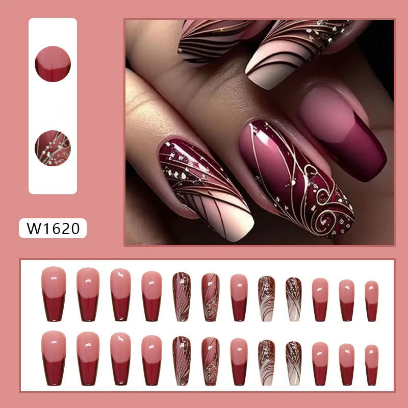 Pack of French line pattern removable fake nail stickers with adhesive glue