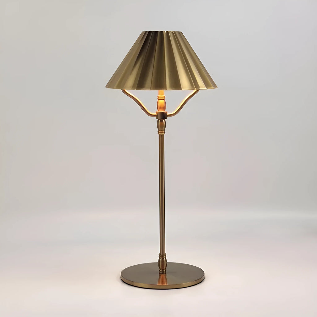 Gold-coloured alloy rechargeable LED desk lamp with a touch switch on its base.