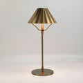 Gold-coloured alloy rechargeable LED desk lamp with a touch switch on its base.