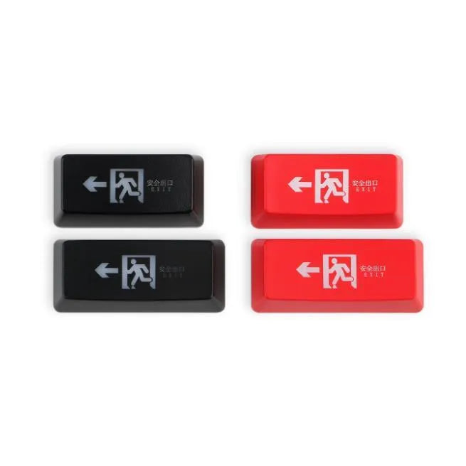 Red Safety Evacuation Exit icon key cap for a mechanical keyboard backspace key.