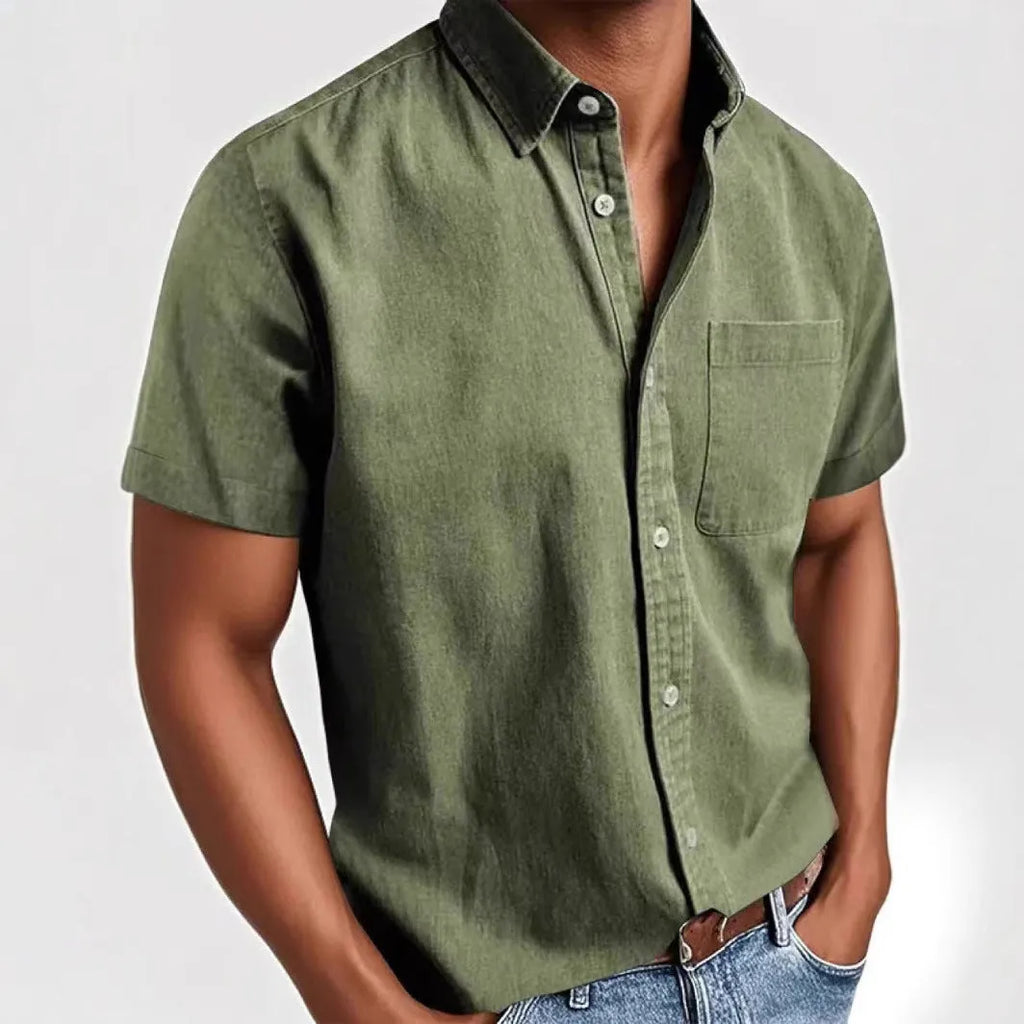 Men's loose fit short sleeve casual shirt in cotton blend fabric available in multiple colours