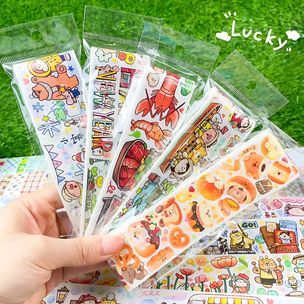 Cartoon character decorative stickers for haemorrhoid tape packaging on Japanese paper