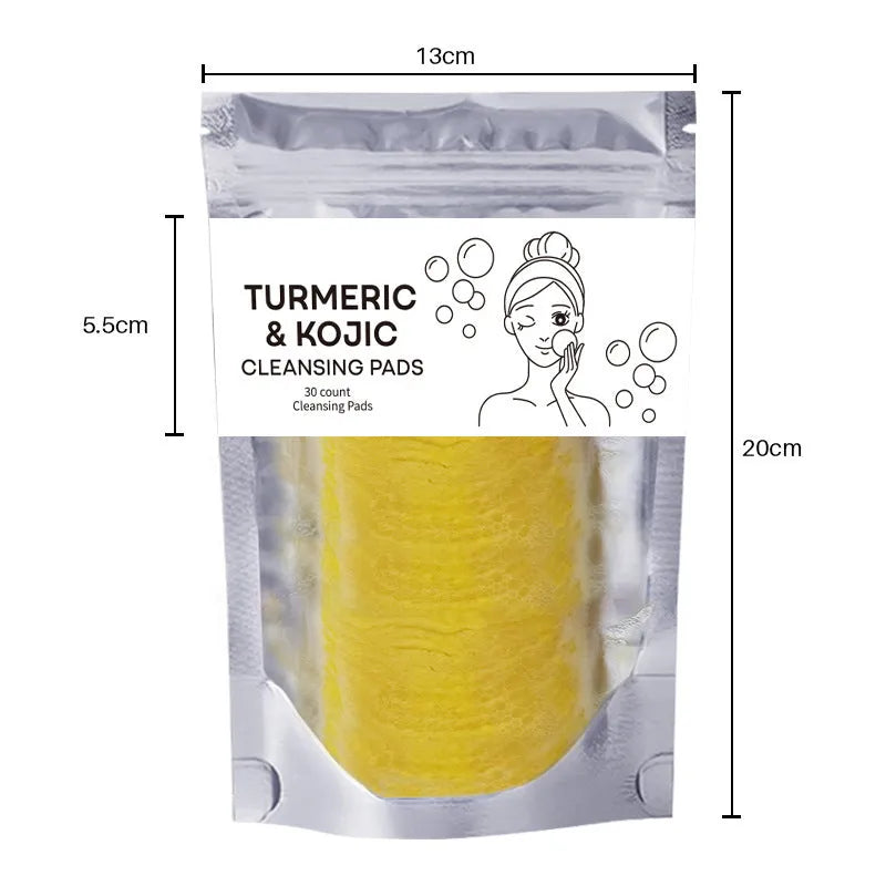 Turmeric Cleansing Mousse Facial Cleaning Pad set with 30 pads, ginger soap, and storage net