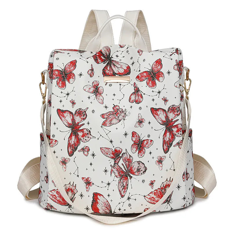 Butterfly printed large capacity backpack in multiple colours with sewing line detail