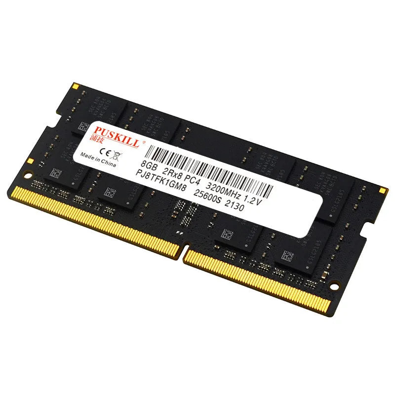 Notebook DDR4 memory bar module showing 260-pin connector and memory chips on green PCB