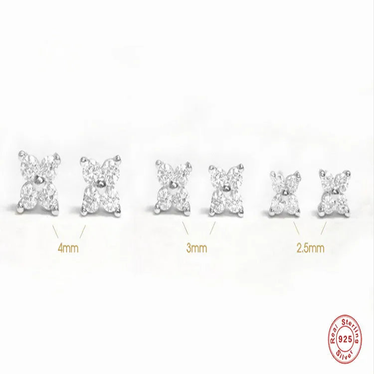 S925 sterling silver petal flower stud earrings with crystal details in gold or platinum finish