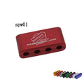 Three-piece metal automotive fastening clamp in six colour options, showing 55x30x25mm dimensions with metal sleeve.