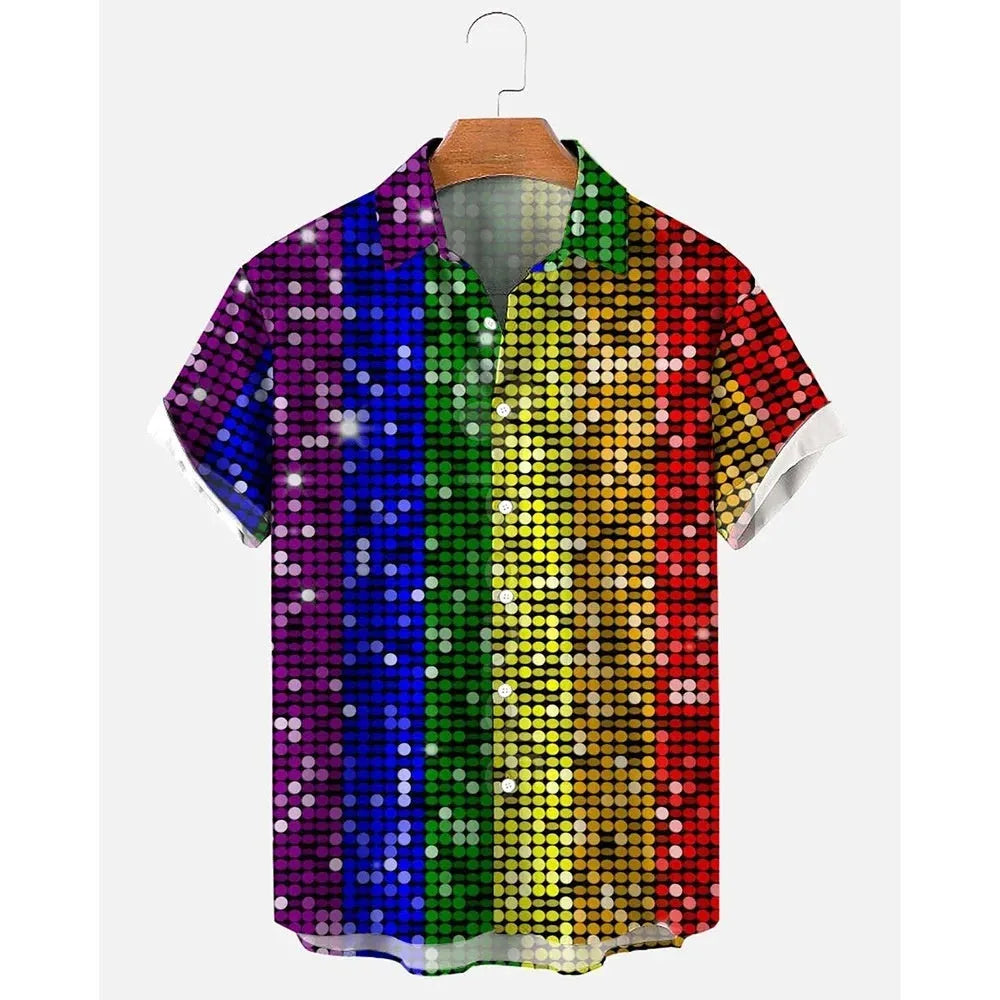Men's striped Hawaiian shirt with button front and short sleeves in stretch elastic fabric