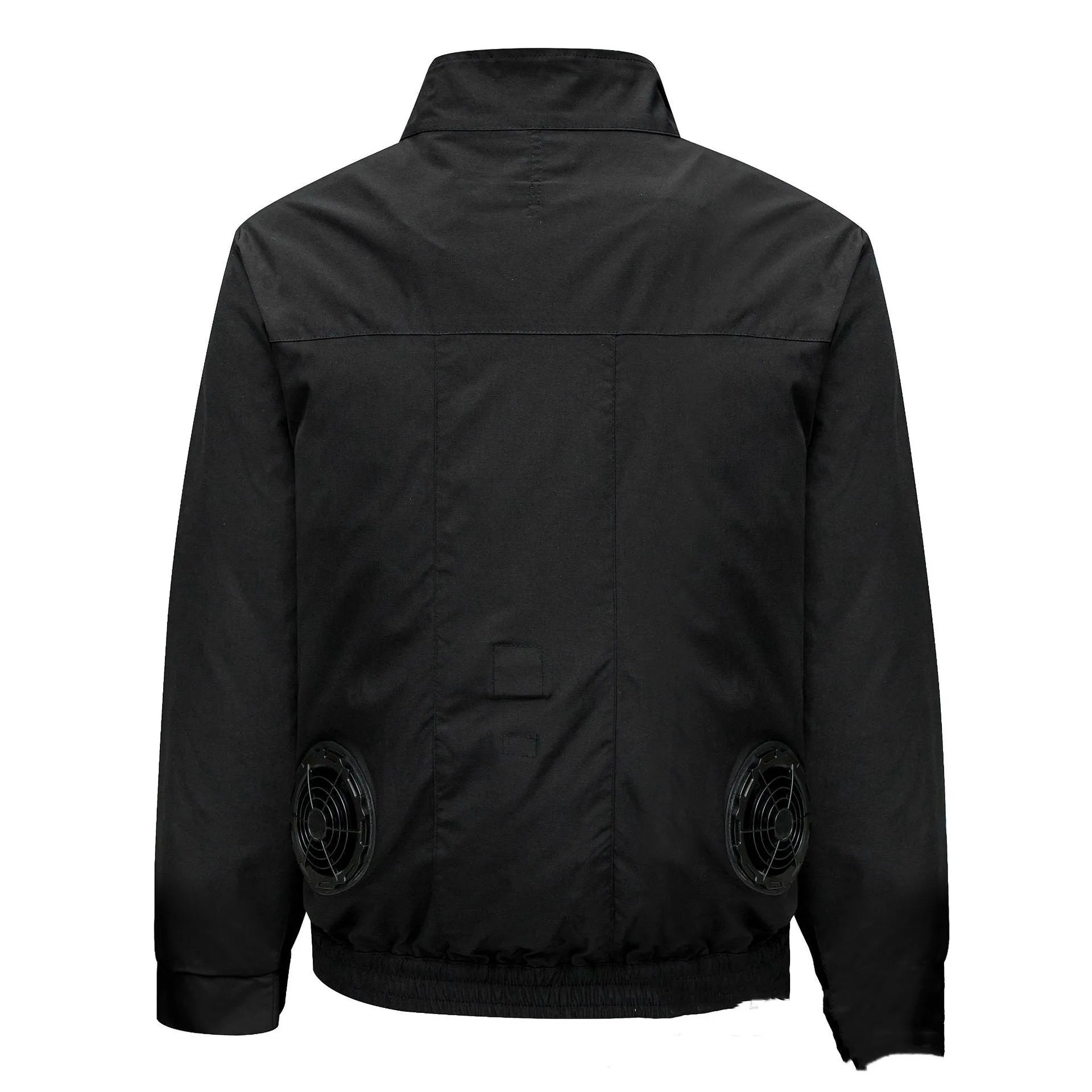 Men's summer work jacket with integrated fan cooling system and ventilation holes