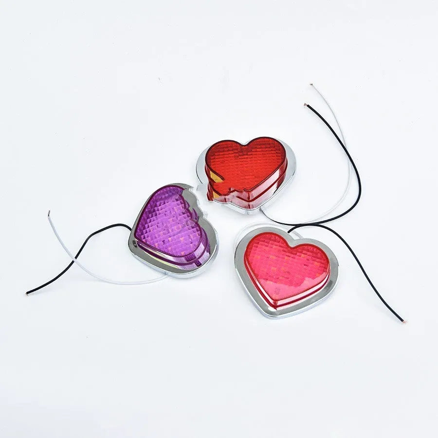 Japanese-style heart-shaped red LED car sidelight for 12V fender installation.