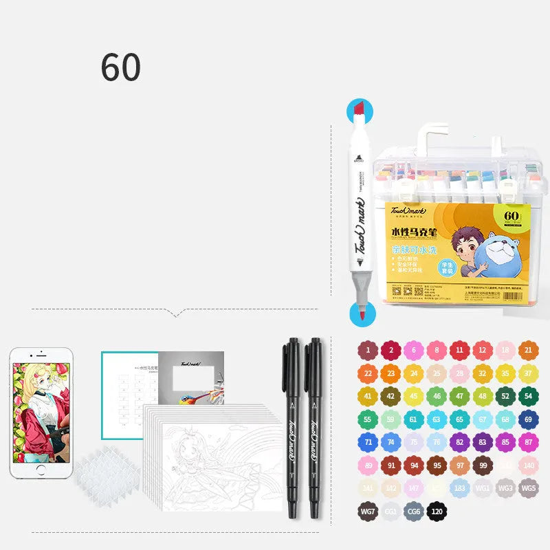 Watercolour pen set for children with 24 colours in a pencil bag, flower design