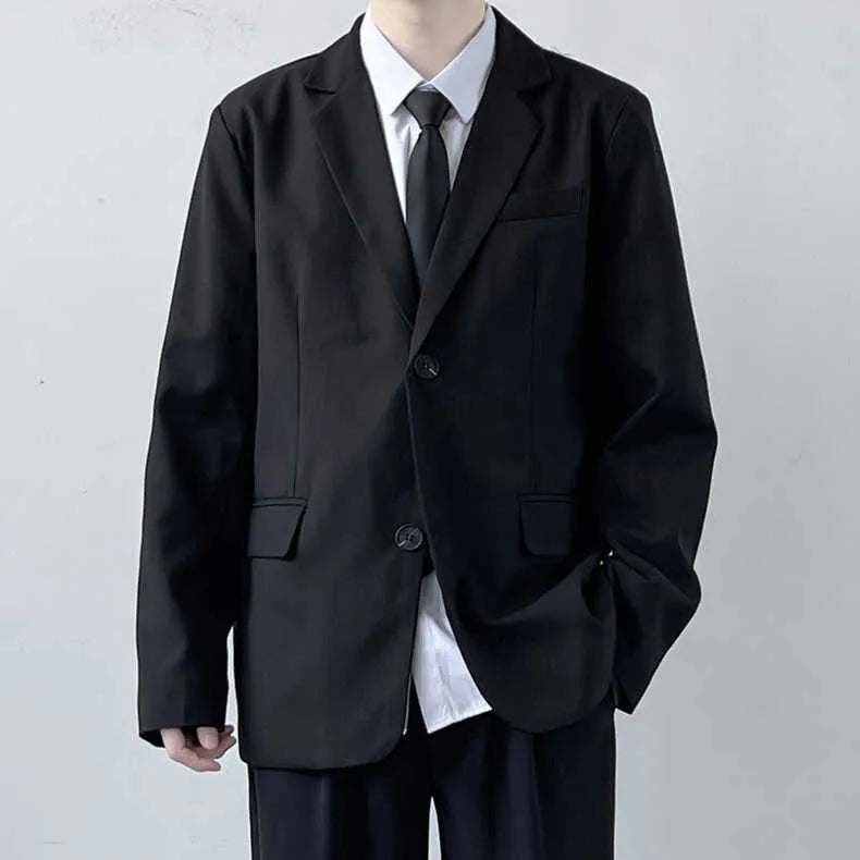 Plus size men's college style suit set with coat, trousers, shirt and tie in loose fit