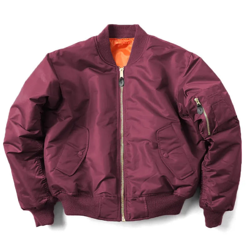 Men's army green loose-fit cotton-padded pilot jacket with double-sided wear-resistant nylon construction.