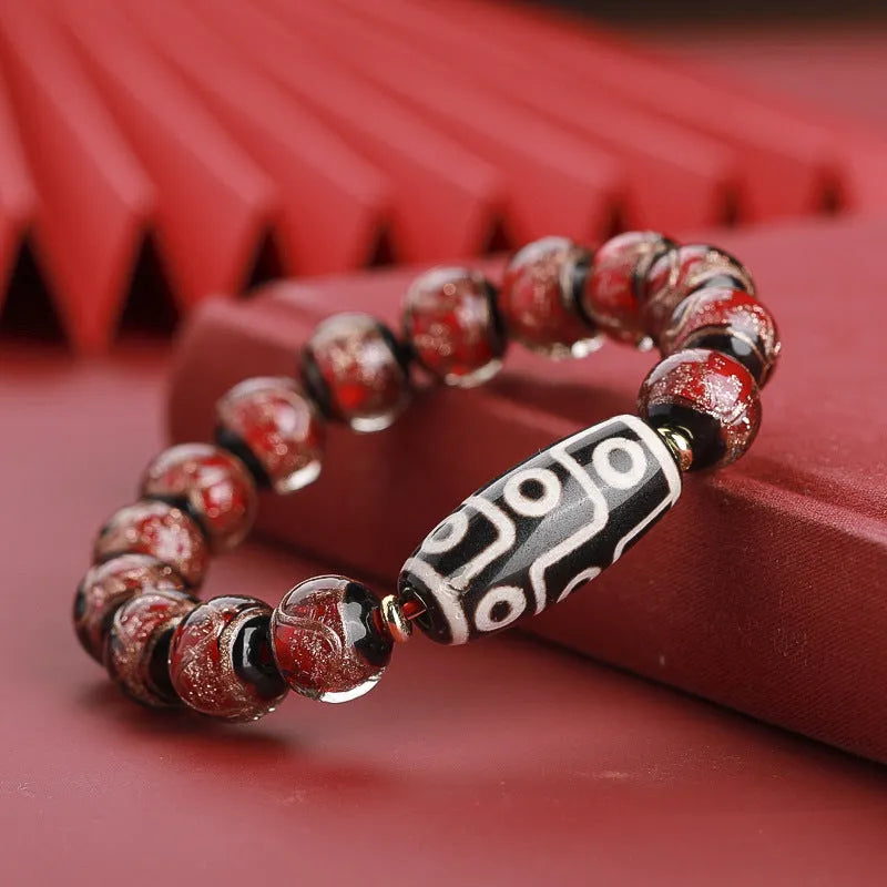 Coloured glaze Chinese style bracelet with snake beads, available in 10mm, 12mm, or 14mm sizes.