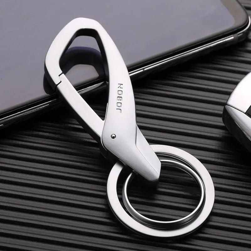 Zinc alloy double ring car key waist hanging chain in black chrome or nickel colour