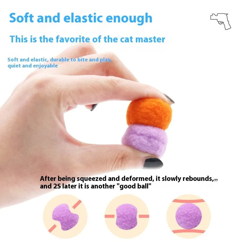 Plush pet launch gun with soft yarn balls for interactive cat and dog play sessions